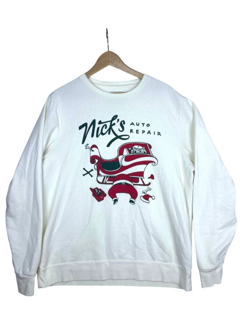 Old Navy Nick's Auto Repair Christmas Sweatshirt Sz XL Graphic Pullover Crewneck